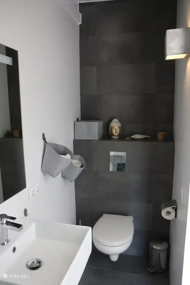 The bathroom of the garden room is accessible through a loft door.