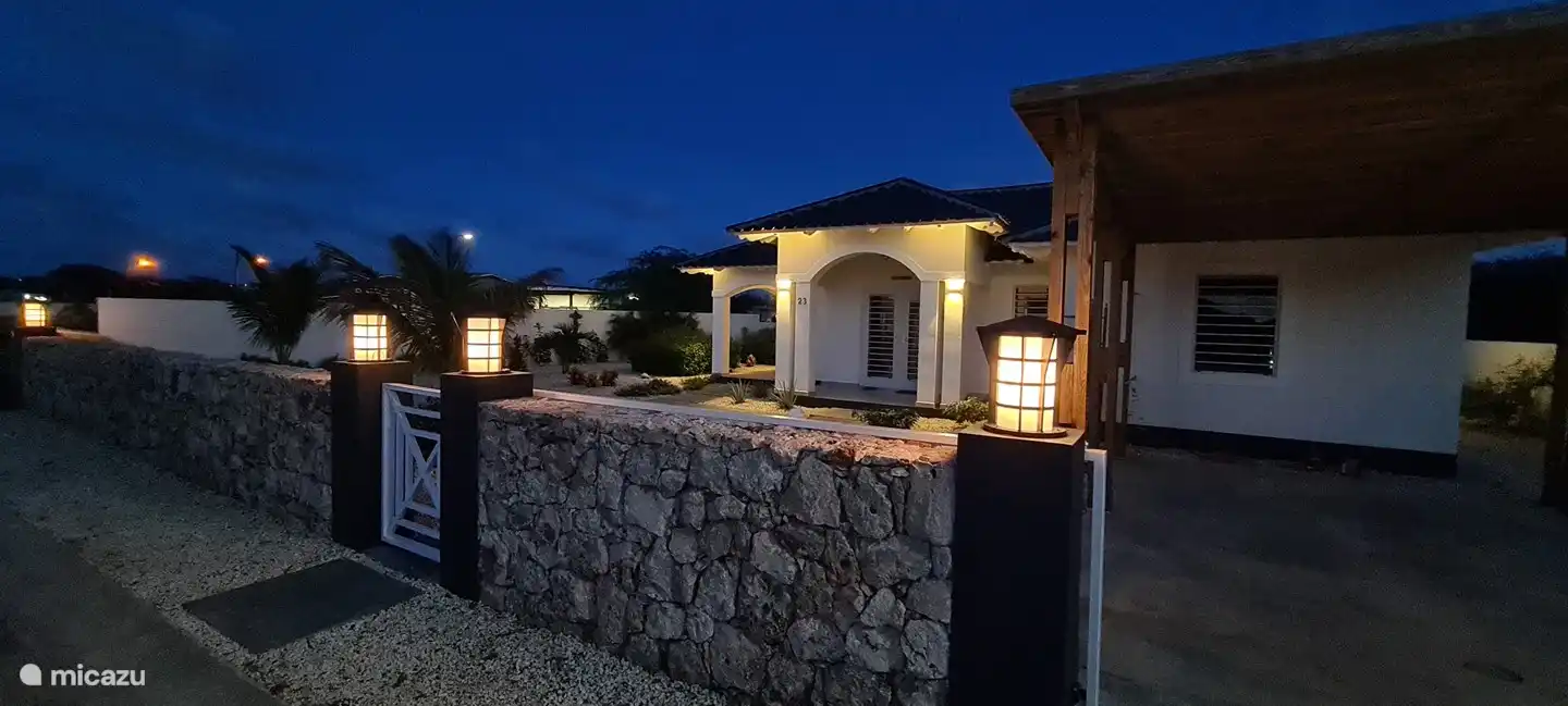 Front villa in the evening.