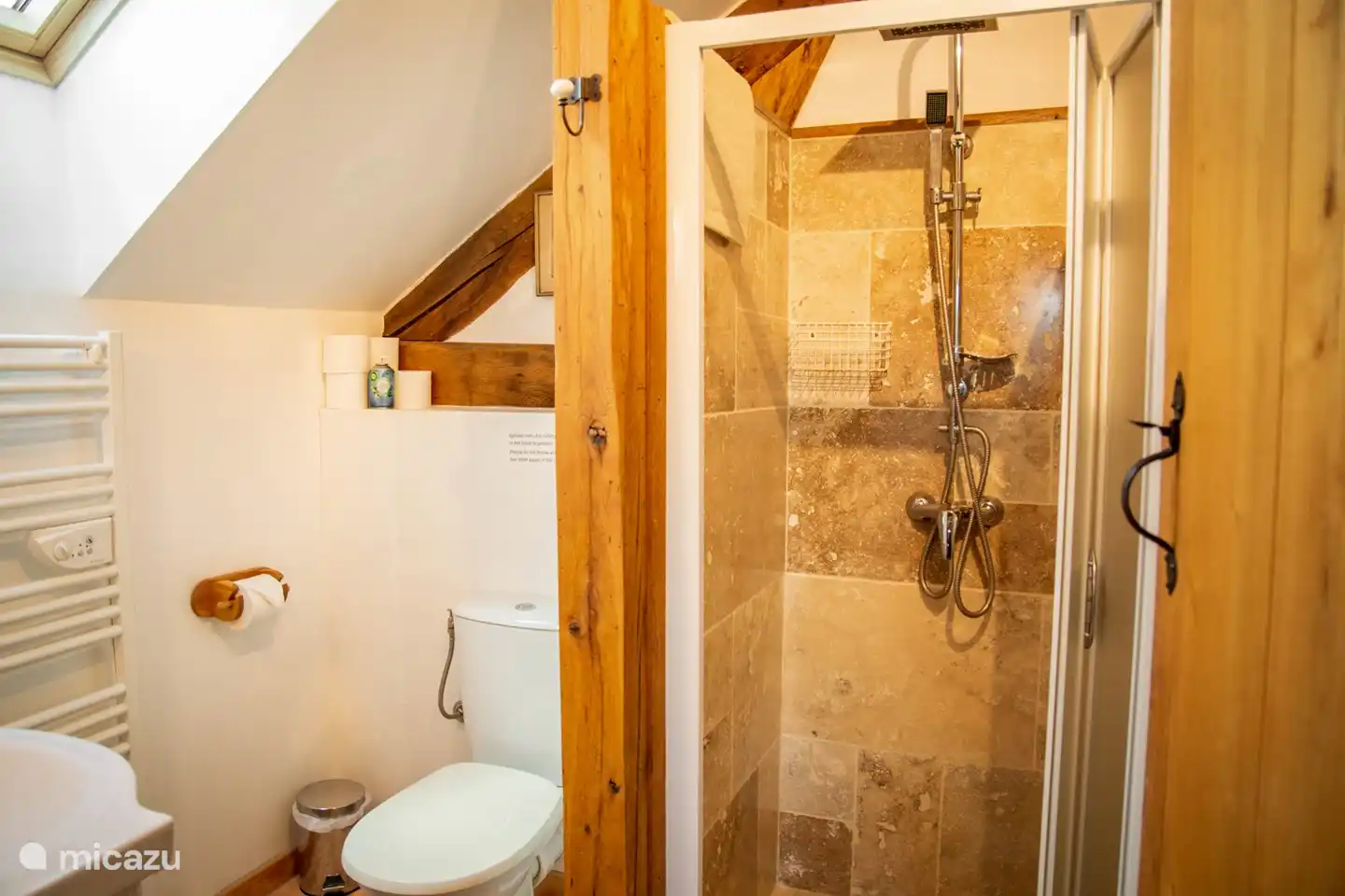 Bathroom with shower, toilet and sink