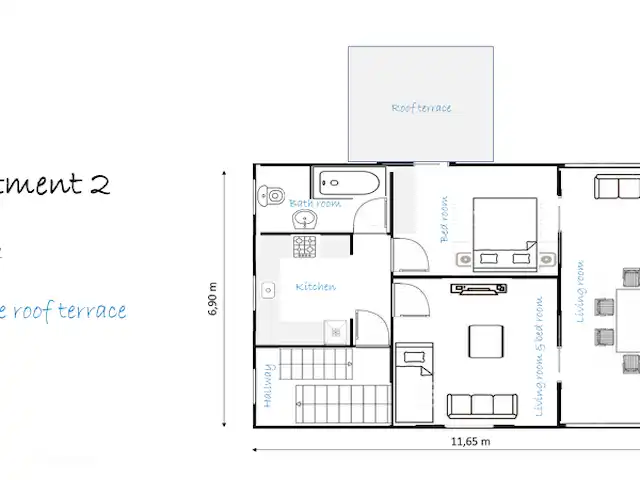 Villa Familia - Près de la mer ! | Espagne, Costa Dorada, L'Ametlla de Mar - villa Plan d'étage appartement 2. Cet appartement dispose de 4 lits ; un lit double et un canapé-lit double