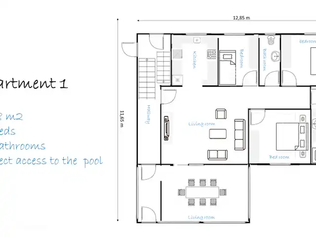Villa Familia - Près de la mer ! | Espagne, Costa Dorada, L'Ametlla de Mar - villa Plan d'étage appartement 1
Cet appartement dispose de 6 couchages ; 2 lits doubles et un lit superposé.