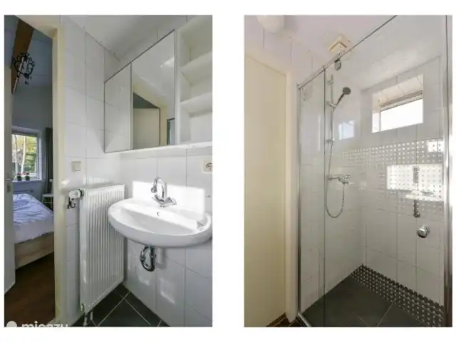 Huinerhofje 3; rust, privacy, natuur huren in Nederland, Gelderland, Putten - vakantiehuis Badkamer met wastafel en grote inloopdouche.