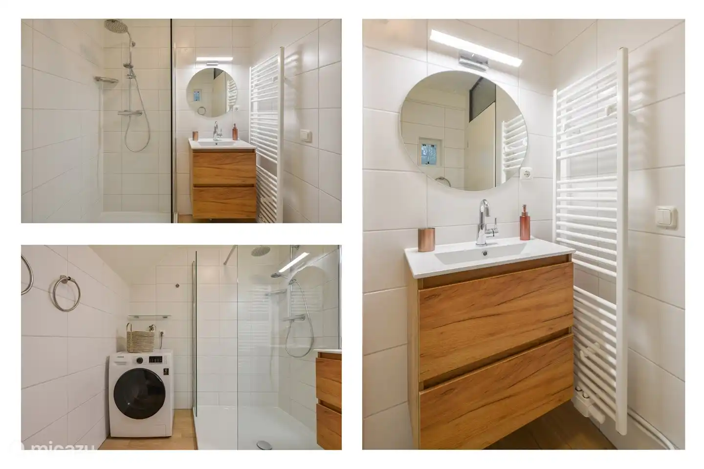 Badkamer met inloopdouche en was-/droogcombinatie