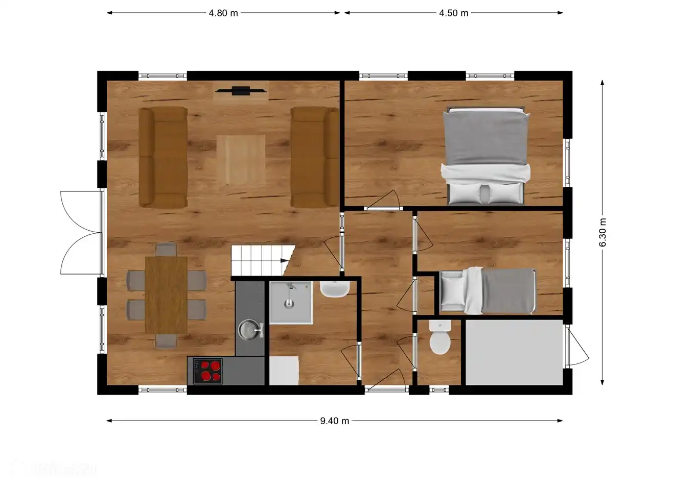 Ruime slaapkamer 1 met voldoende plek voor babybedje