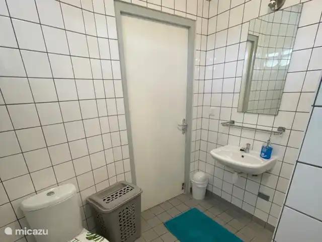 Villa Lora Julianadorp privé-zwembad huren in Curaçao, Curacao-Midden, Julianadorp - villa Masterbadkamer met een wasmand en tropisch toilet.