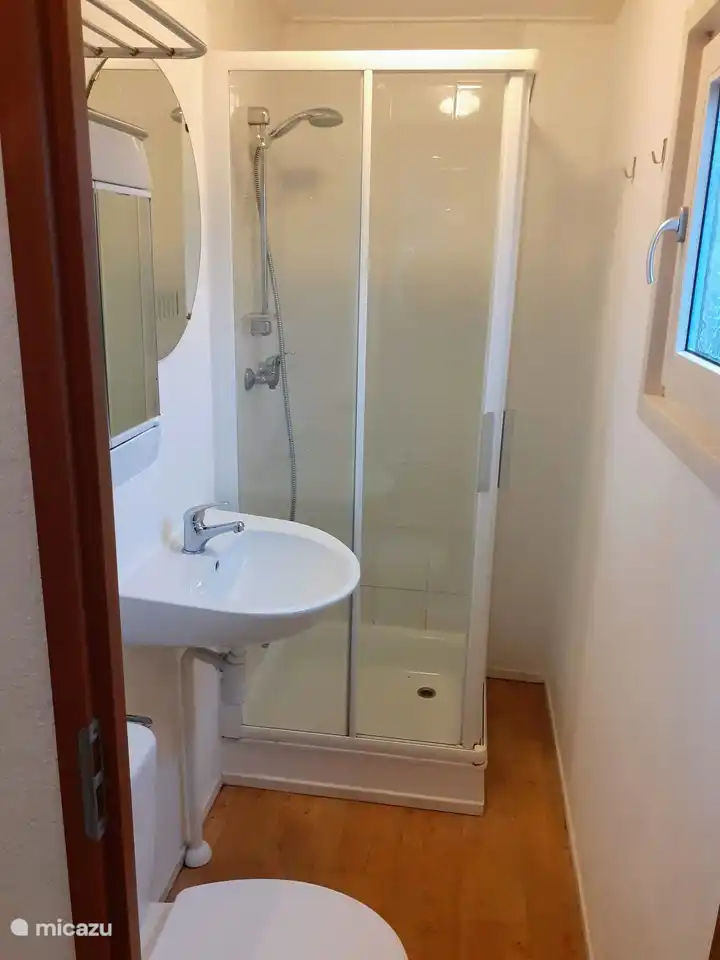 Foto der Dusche und Toilette.