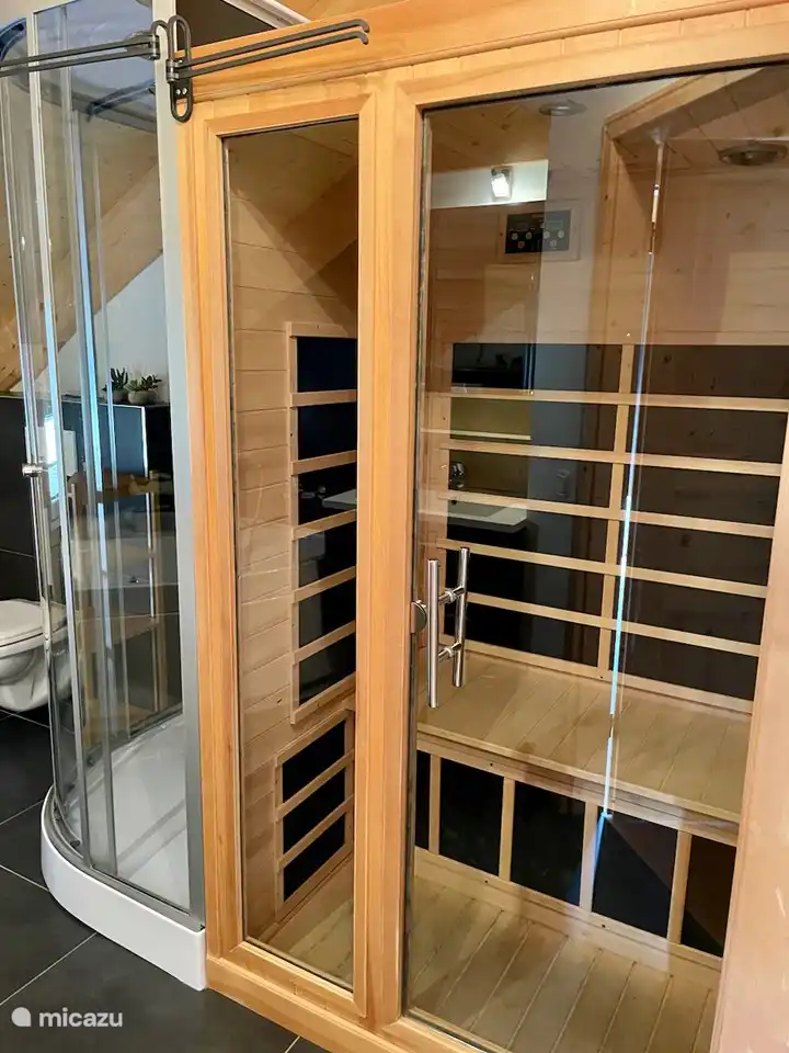 Baño 2 - 1er piso. Con ducha de bienestar, sauna de infrarrojos y aseo.