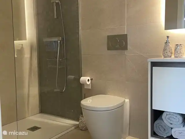 Vistabella Golf Casa Sueno | Espagne, Costa Blanca, Orihuela - maison de vacances Salle de bain avec douche à l'italienne, WC et lavabo.