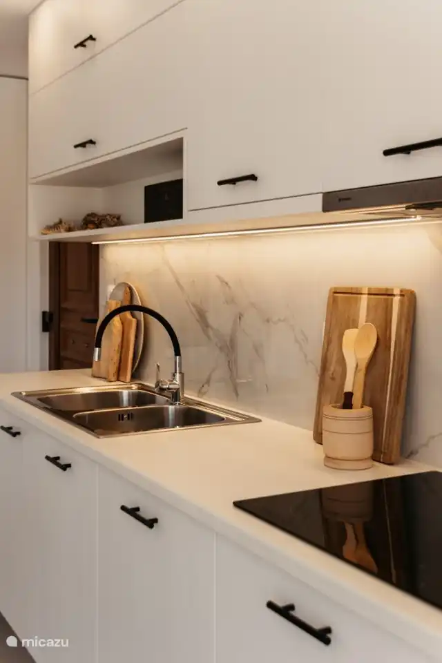 Die Küche mit Doppelwaschbecken