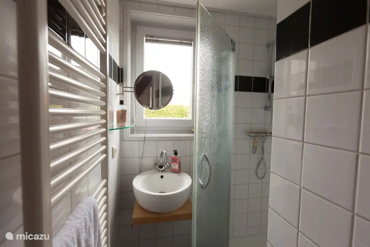 Badkamer met douche (toilet is in een aparte ruimte)