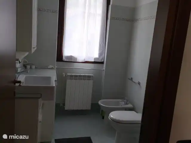 Casa Lago : Luxe et piscine ★★★★★ | Italie, Lacs italiens , Tavernola Bergamasca - appartement Salle de bain avec douche, lavabo, lave-linge, toilettes et bidet.