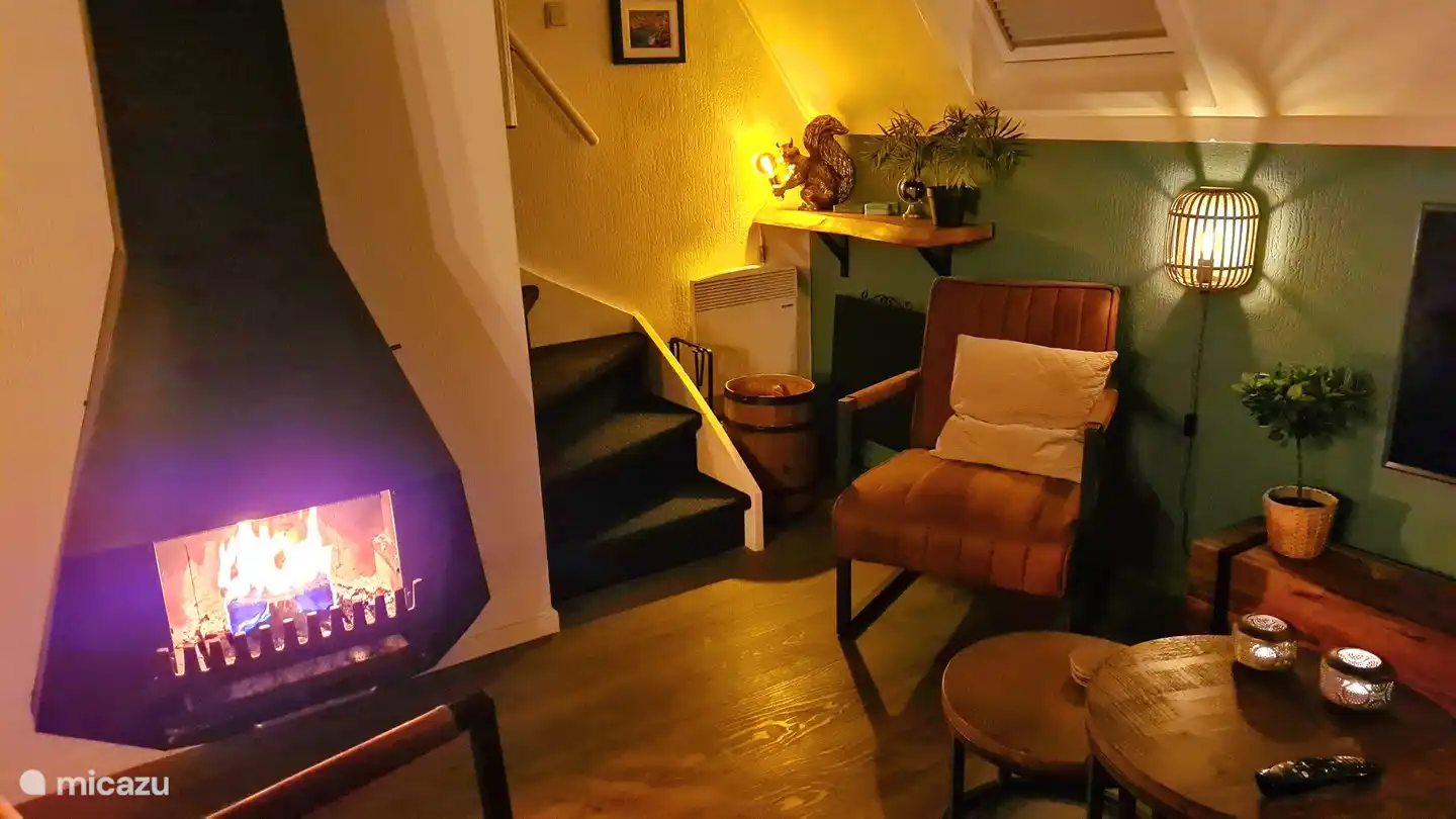 El salón tiene una atractiva chimenea.