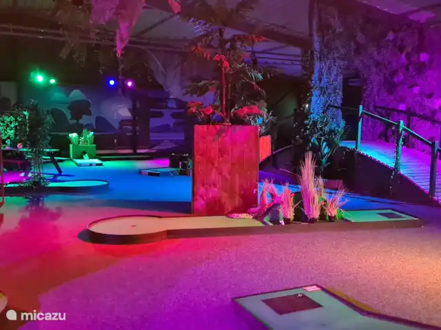Ambiente y desmontaje en el parque de vacaciones en Países Bajos, Overijssel, Gramsbergen - casa vacacional Minigolf cubierto en la Plaza del parque de vacaciones