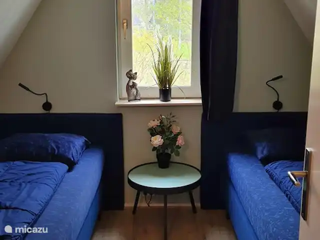 Ambiente y desmontaje en el parque de vacaciones en Países Bajos, Overijssel, Gramsbergen - casa vacacional El primer dormitorio de arriba, con 2 cómodas camas con somier