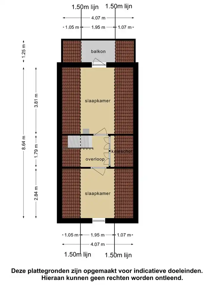Plano de planta de la casa, piso. Aterrizaje con mucho espacio de almacenamiento y 2 amplios dormitorios.