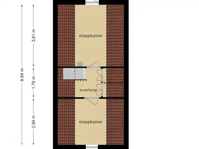 Maison de vacances confortable 't Gramsbergje | Pays-Bas, Overijssel, Gramsbergen - maison de vacances Plan d'étage de la maison, étage. Palier avec beaucoup d'espace de rangement et 2 chambres spacieuses.