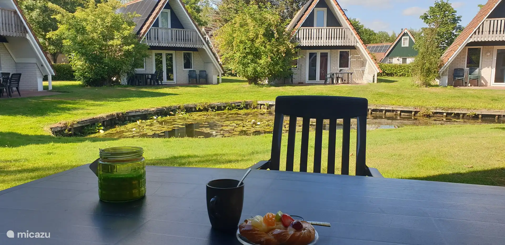 La vista del estanque, vista desde la terraza.