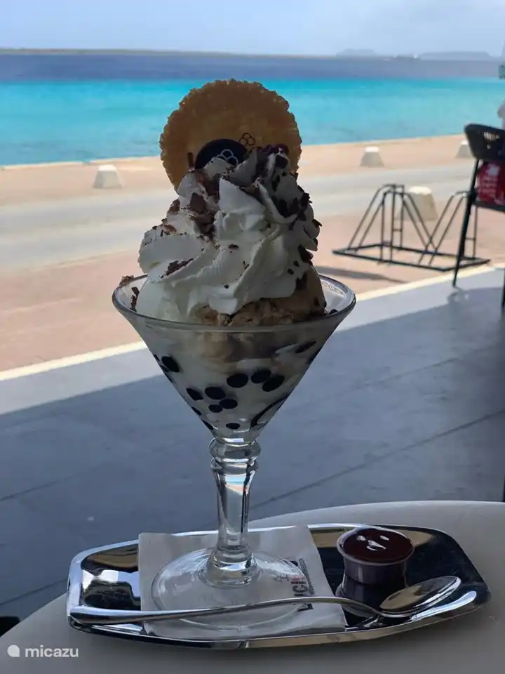 In Kralendijk you can eat delicious ice cream sundaes with a fantastic view.