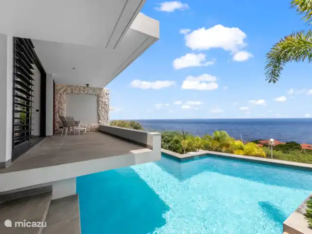 Le curaçao perle bleue | Curaçao, Banda Abou (ouest), Coral Estate, Rif St.Marie - villa Balcon, chambre principale et piscine