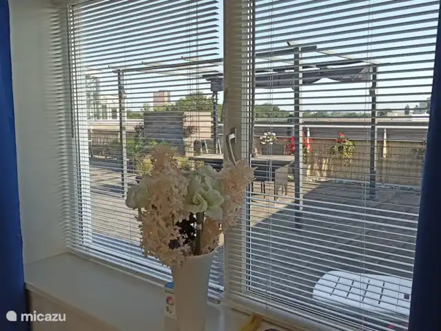 Breakfast at Carin's huren in Nederland, Zeeland, Vlissingen - penthouse Zicht vanuit hoofdslaapkamer naar dakterras