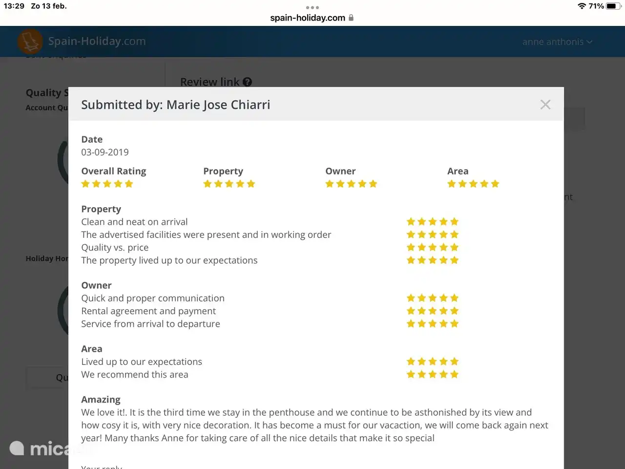 Spanische Mieterbewertung