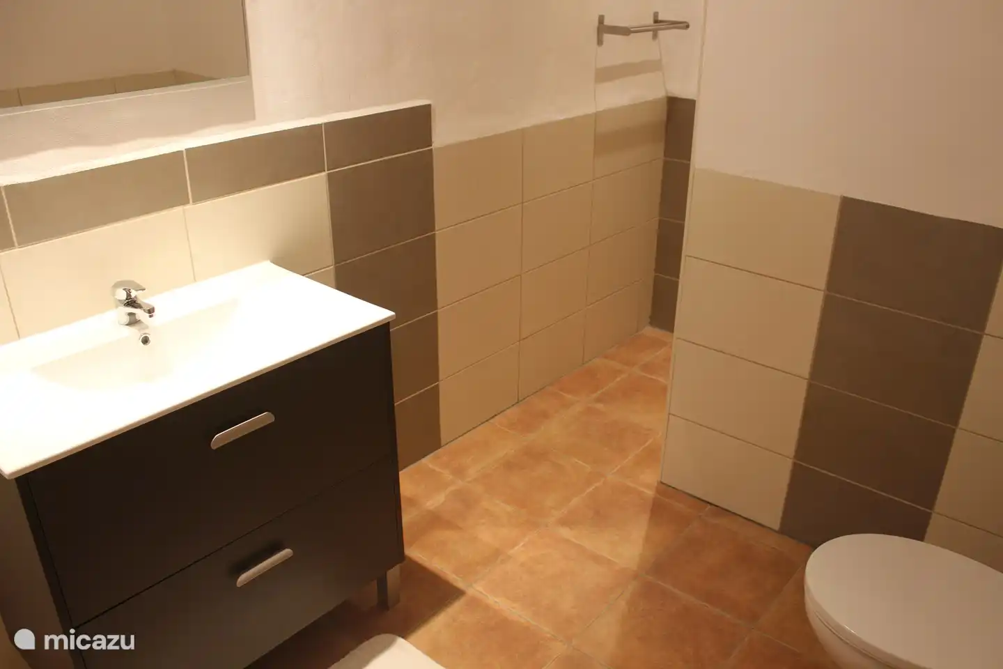 Ensuite-Badezimmer mit ebenerdiger Dusche, das zum Schlafzimmer im Erdgeschoss gehört.