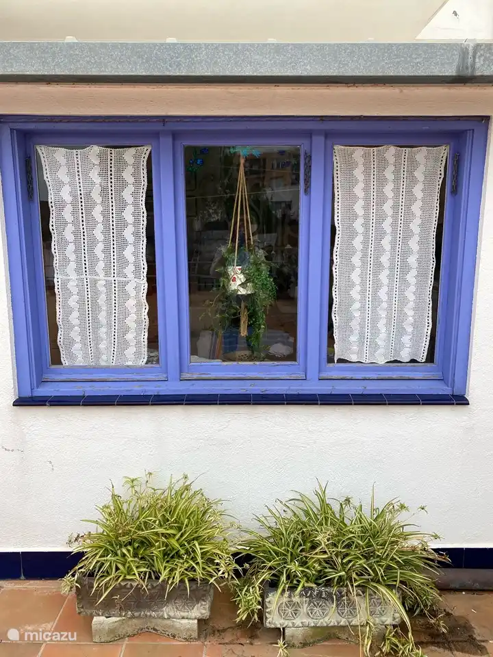 Fenster der Waschküche, die sich auf der Terrasse befindet. Waschmaschine, Trockner, Bügeleisen und -brett, Doppelwaschbecken. Ohne Zusatzkosten