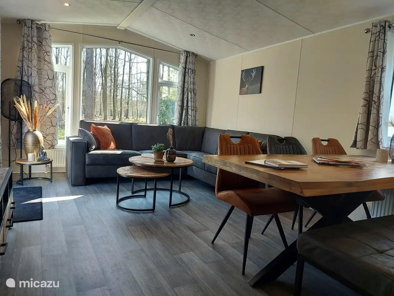 Ons gezellig ingerichte woonkamer met prachtig uitzicht. 