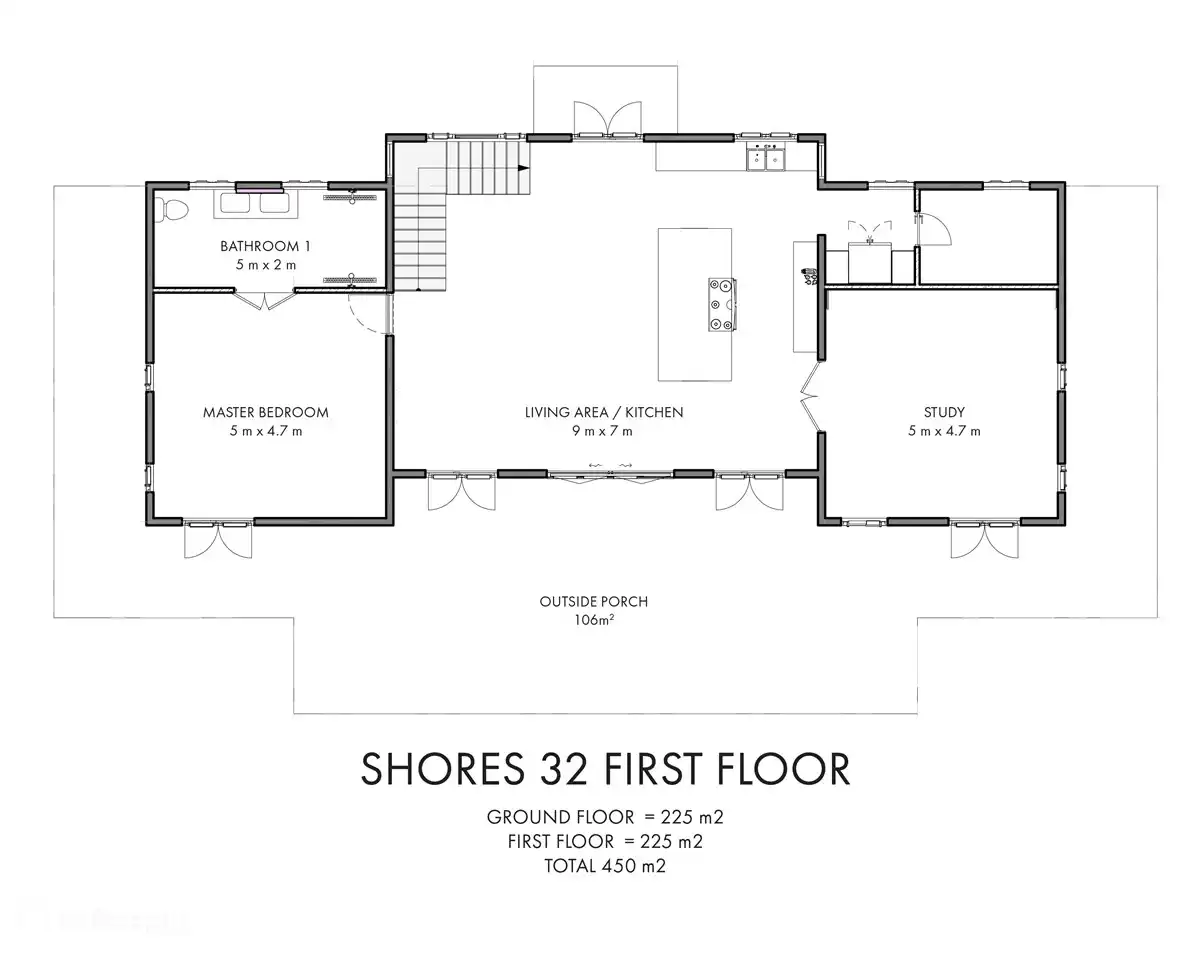 Plattegrond The Shores 32, eerste verdieping.