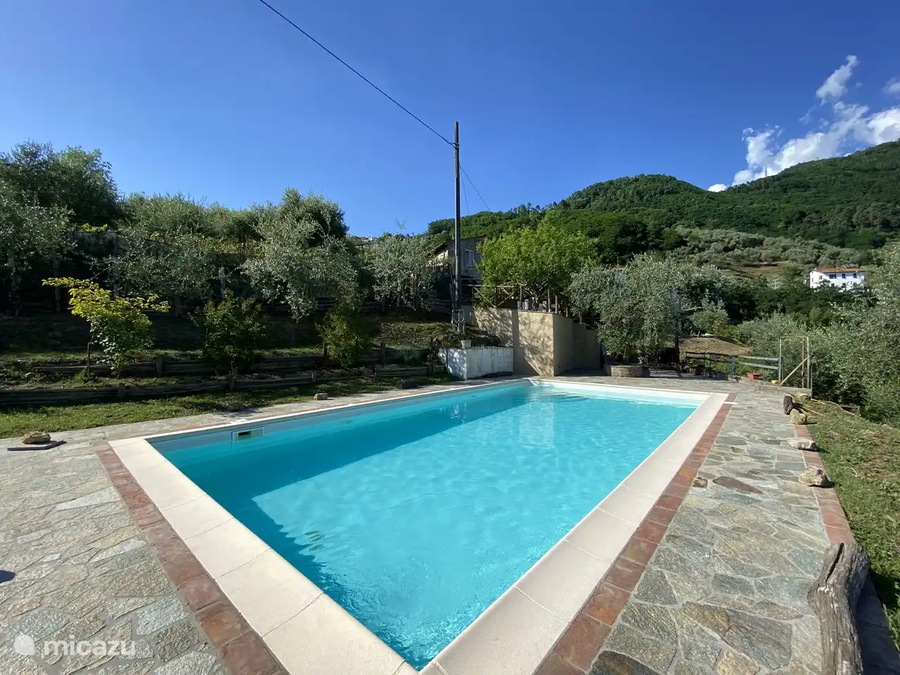The swimming pool, with the house in the background