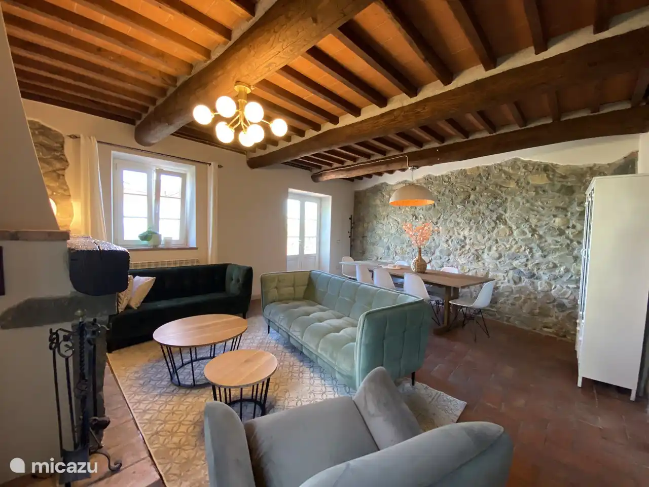 The dining and living room