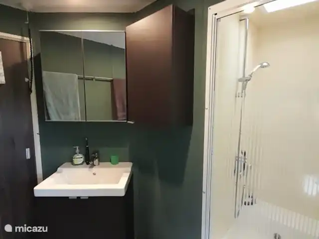 Buitenhuis le mobil-home n° 70 | Pays-Bas, Overijssel, Raalte - mobil-home Salle de bain avec douche, lavabo et toilettes