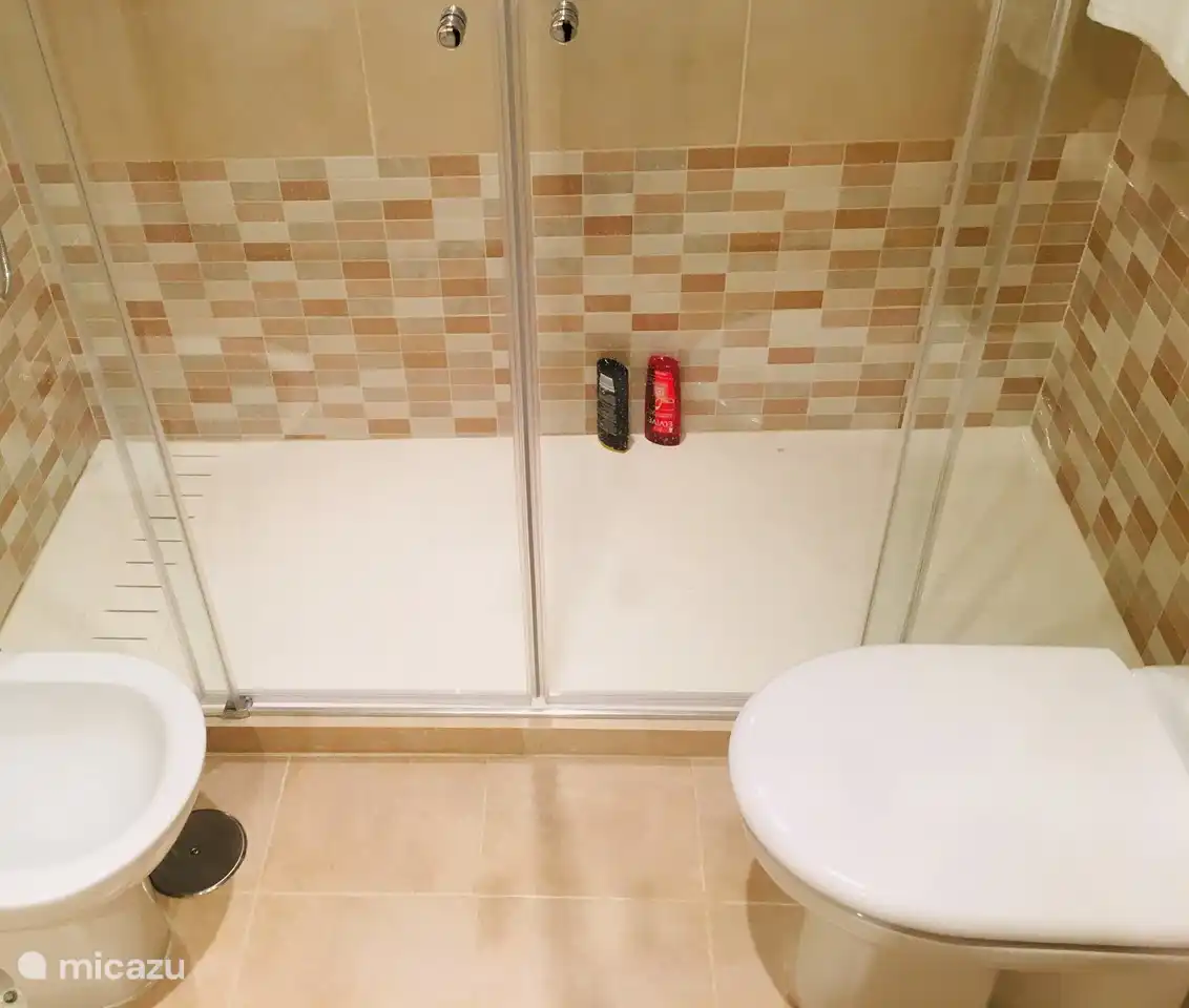 Ba&#241;o 1: amplia cabina de ducha, inodoro, bid&#233; y lavabo doble.