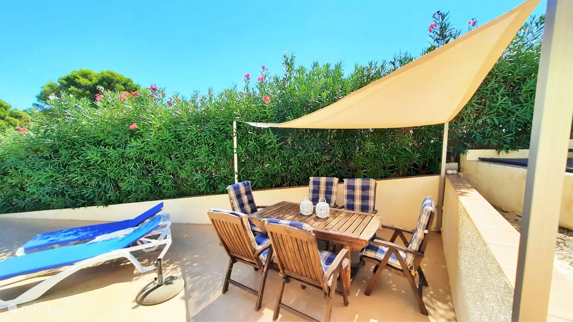 Covered seating by the pool