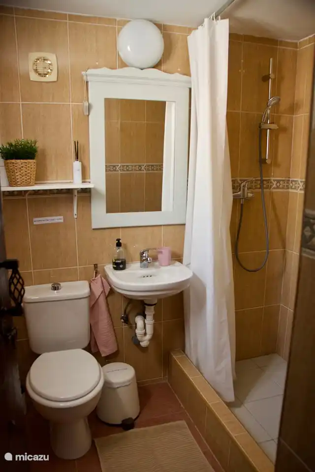 Das en-suite Badezimmer mit geräumiger Eckdusche, WC und Waschbecken.