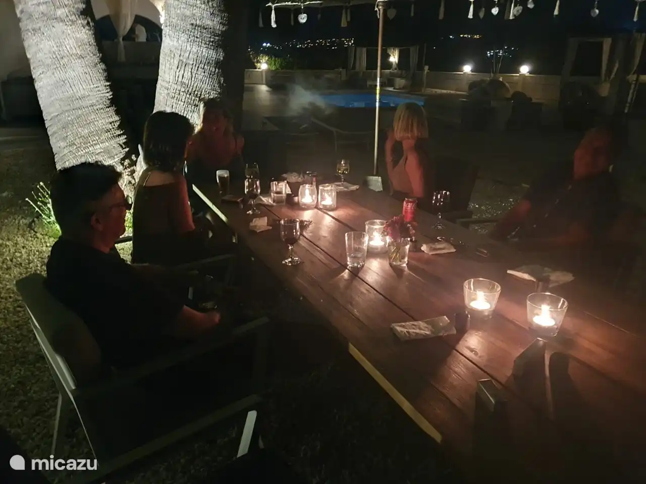 deliciosa comida bajo las palmeras