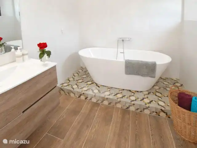 Casa Maria huren in Spanje, Costa del Sol, Comares - vakantiehuis De en-suite badkamer die bij de master slaapkamer hoort. Ik heb de vloertegels uit de oude finca herbruikt om ze een speciale 'touch' te geven. Ik hoop dat u het mooi vindt.