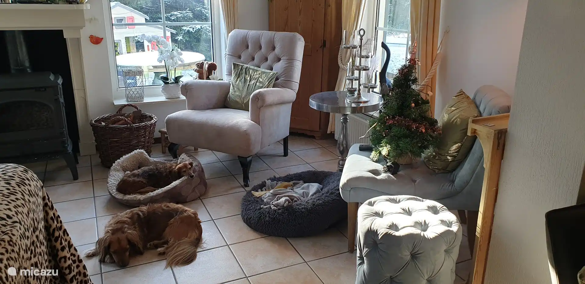 Vorderes Zimmer mit großem Sofa und schönem Stuhl
