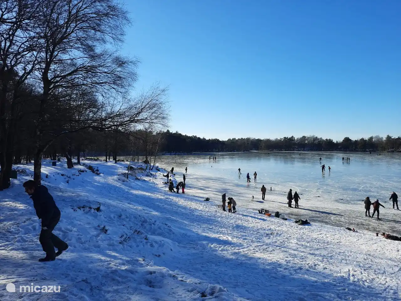 Wintertag am blauen See, wunderschönes Erholungsgebiet