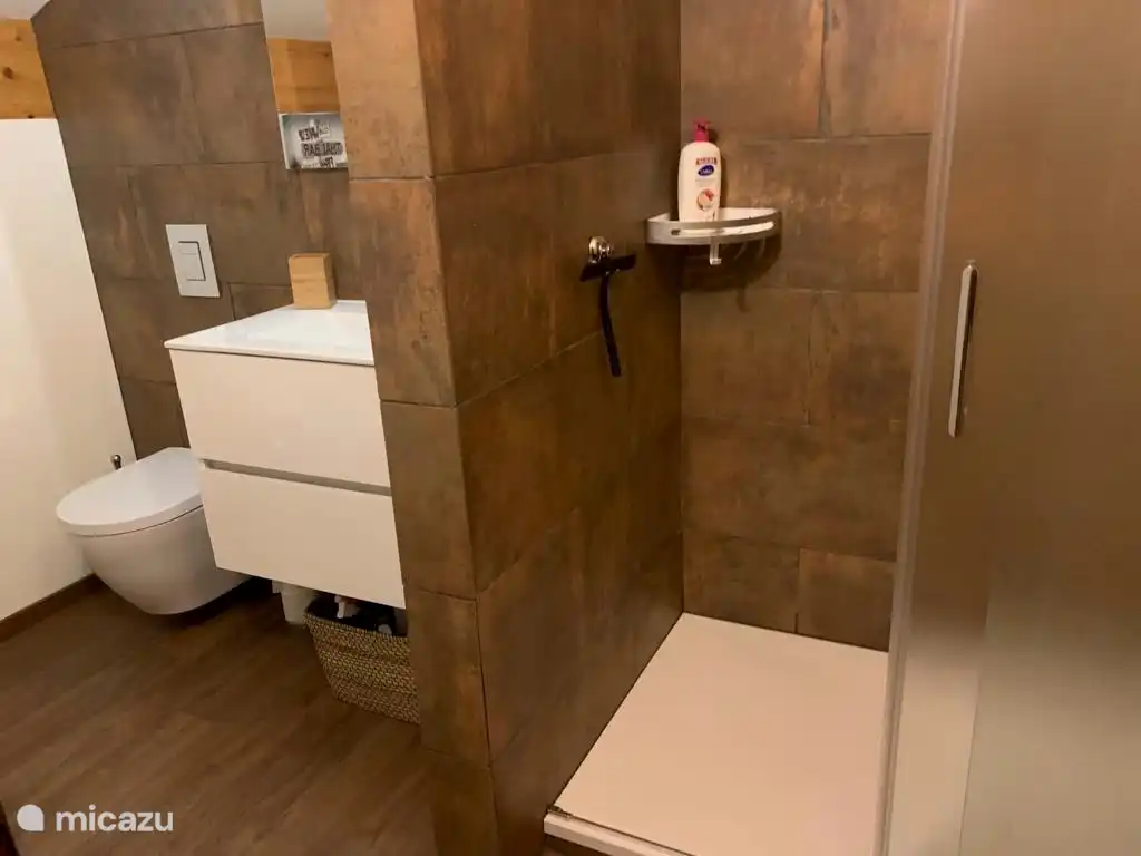 WC/Douche à l'étage supérieur. Grande douche pour une douche agréable.