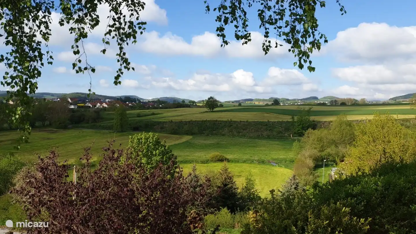 Panoramablick von der Terrasse Richtung Adorf (das Dorf fußläufig erreichbar).