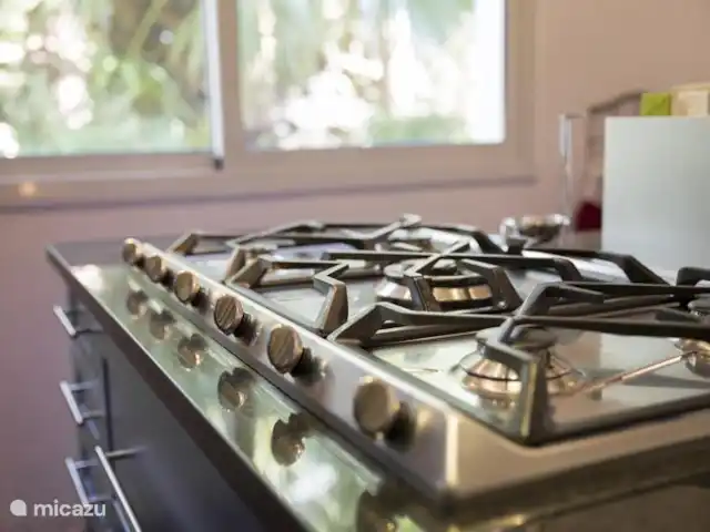 Villa Can Tulipán en España, Barcelona, Olivella - villa Cocina. Cocina a gas de 5 fuegos. quemador de wok.