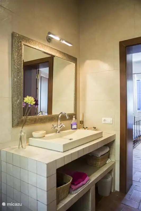 Badezimmer 1 Erdgeschoss. Toilette und begehbare Dusche.
Badezimmer zugänglich von Schlafzimmer 1.