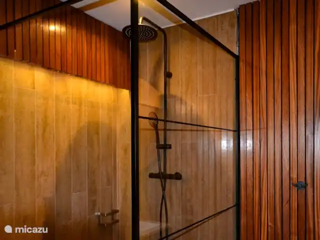 Flamingo View Lodge Alojamientos en Jan Kok en Curazao, Bandabou (oeste), Sint Willibrordus - studio Baño separado con ducha, inodoro y lavabo.