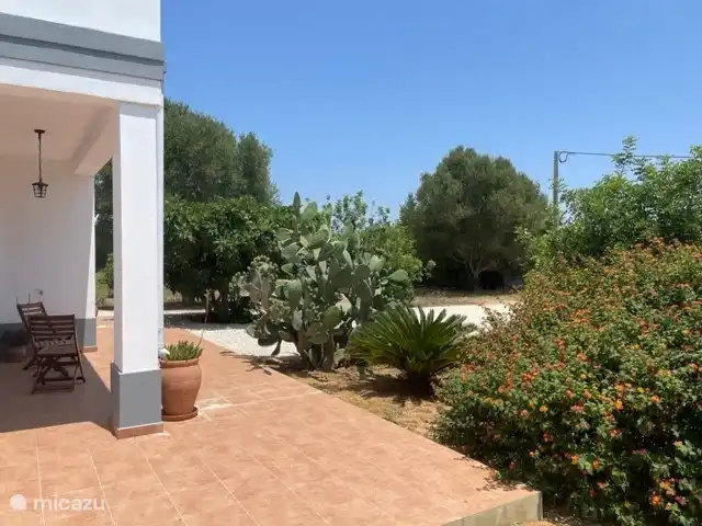 Casa Portuguesa en Portugal, Algarve, Moncarapacho - villa patio fuera del dormitorio con vista al jardín