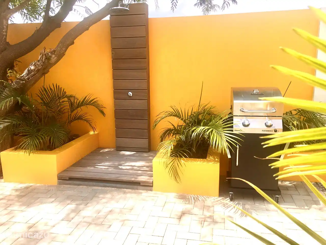 Maravillosa ducha al aire libre y gran barbacoa de gas para disfrutar al máximo de la experiencia tropical al aire libre