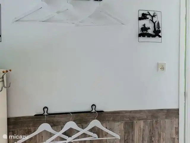 Igloo L'Oasis Verte | Pays-Bas, Brabant-Septentrional, Chaam - bungalow Équipé d'un placard et de cintres pour les vêtements.