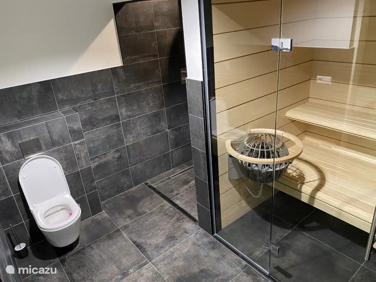 Badezimmer ensuite mit Toilette, Dusche und Sauna.