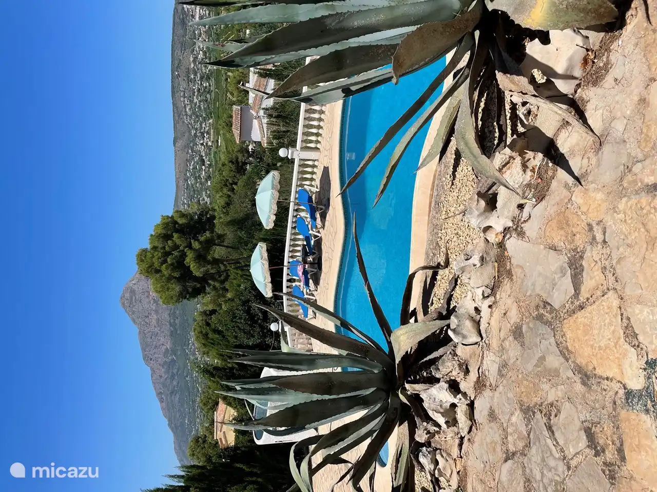 Genießen Sie ein Sonnenbad am Rande Ihres privaten Swimmingpools mit freiem Blick auf den Montgo und die Orangenhaine.