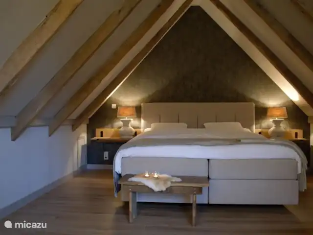 casa vacacional en Países Bajos, Overijssel, Haaksbergen – El Bakspieker en la finca Lankheet El amplio dormitorio con lujoso somier Kingsize
Eléctrico de 180x210cm con mando a distancia inalámbrico e iluminación de salida.